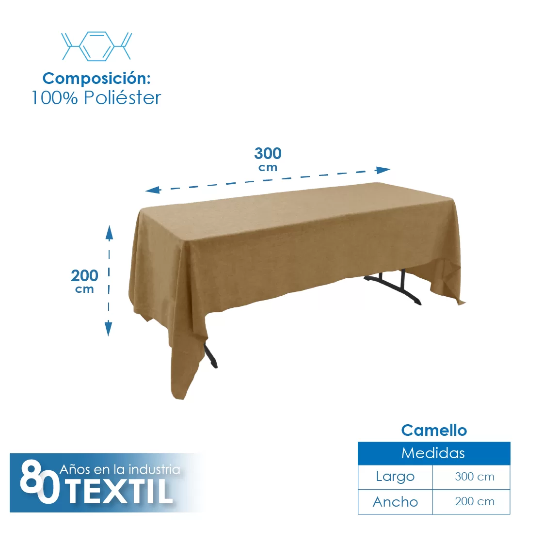 Mantel Tablón Lino Ginebra 3.00x2.00 m Camello: imagen 2