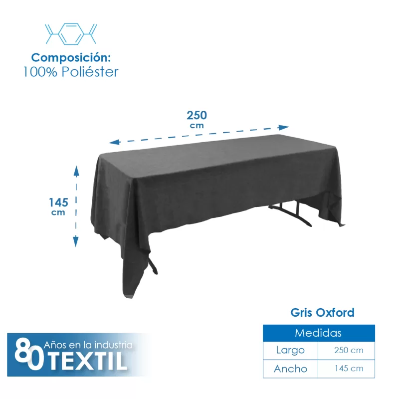 Mantel Tablón Lino Ginebra 2.50x1.45 m Gris Oxford