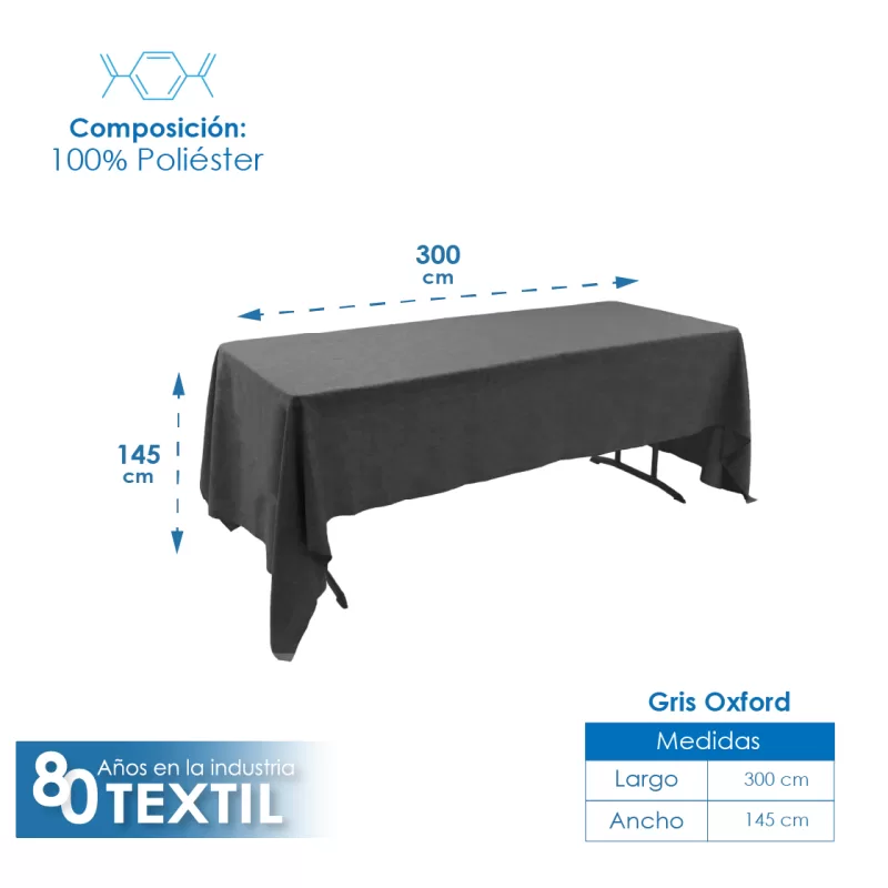 Mantel Tablón Lino Ginebra 3.00x1.45 m Gris Oxford