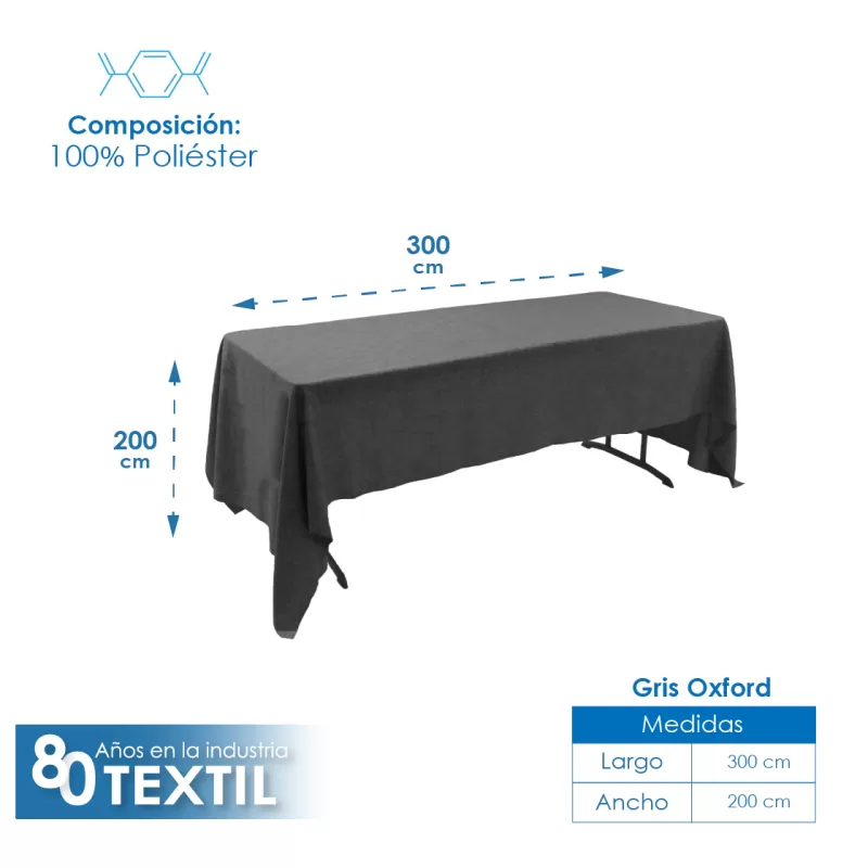 Mantel Tablón Lino Ginebra 3.00x2.00 m Gris Oxford
