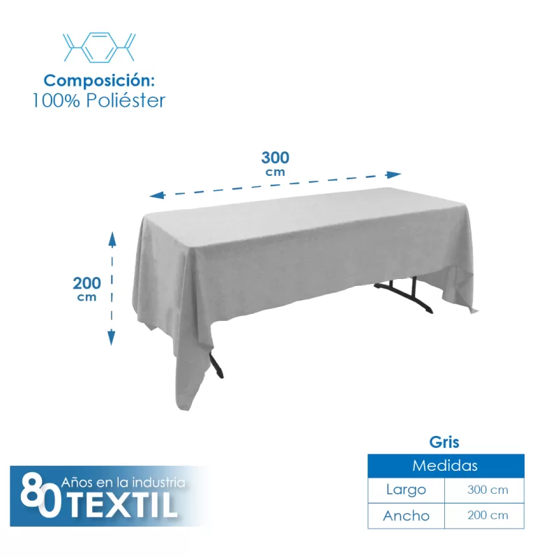 Mantel Tablón Lino Ginebra 3.00x2.00 m Gris Perla