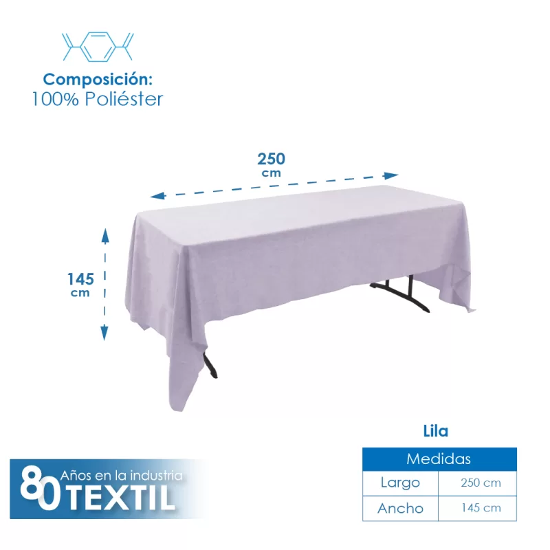 Mantel Tablón Lino Ginebra 2.50x1.45 m Lila