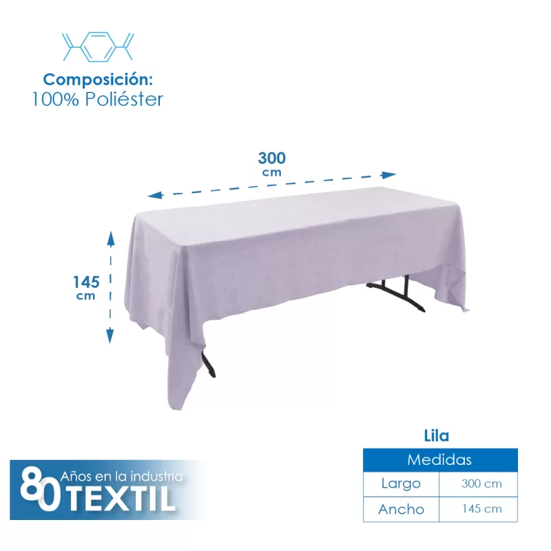 Mantel Tablón Lino Ginebra 3.00x1.45 m Lila