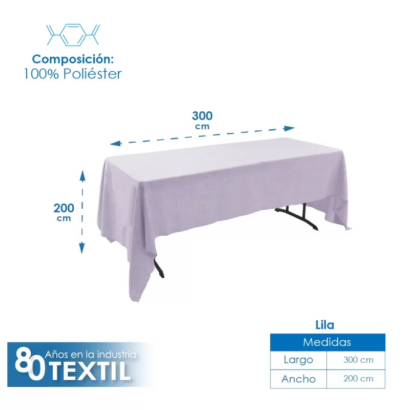 Mantel Tablón Lino Ginebra 3.00x2.00 m Lila