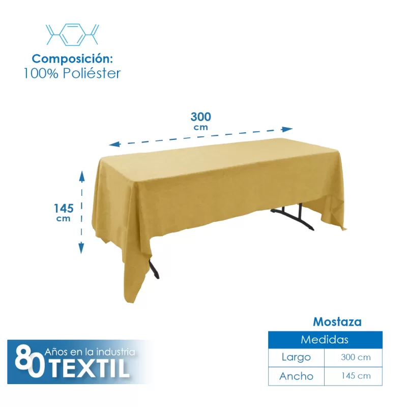Mantel Tablón Lino Ginebra 3.00x1.45 m Mostaza