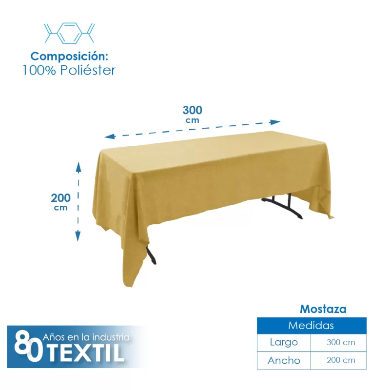 Mantel Tablón Lino Ginebra 3.00x2.00 m Mostaza
