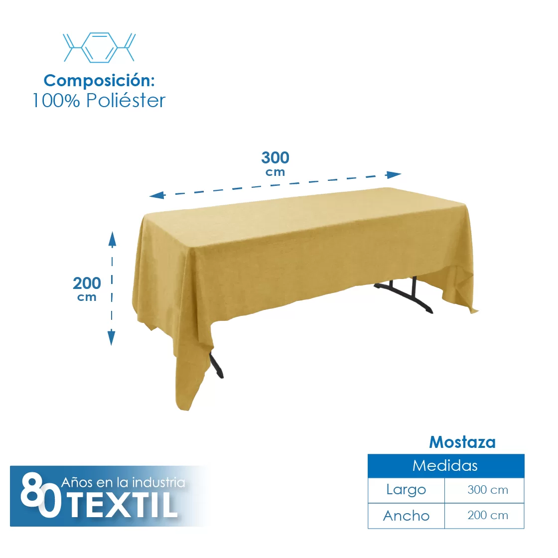 Mantel Tablón Lino Ginebra 3.00x2.00 m Mostaza: imagen 2