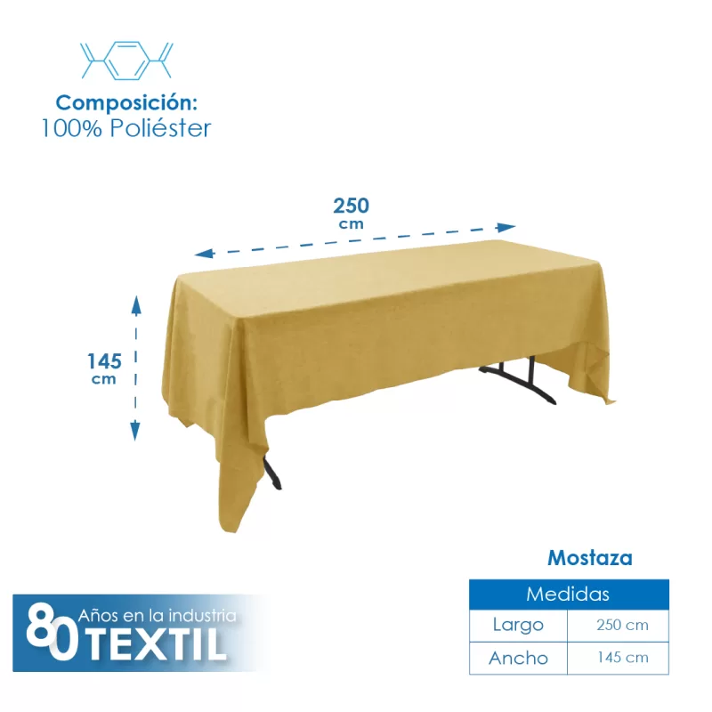 Mantel Tablón Lino Ginebra 2.50x1.45 m Mostaza
