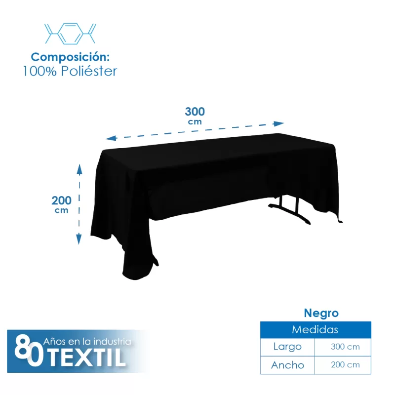 Mantel Tablón Lino Ginebra 3.00x2.00 m Negro