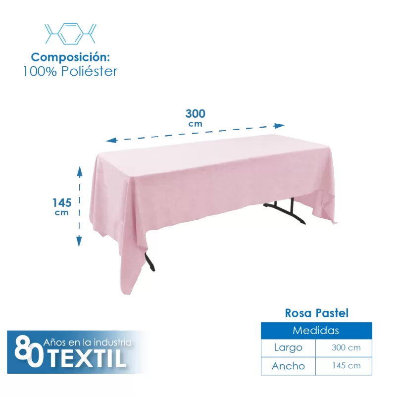 Mantel Tablón Lino Ginebra 3.00x1.45 m Rosa Pastel