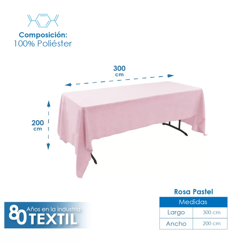 Mantel Tablón Lino Ginebra 3.00x2.00 m Rosa Pastel