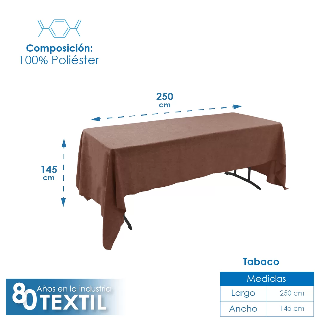 Mantel Tablón Lino Ginebra 2.50x1.45 m Tabaco: imagen 2