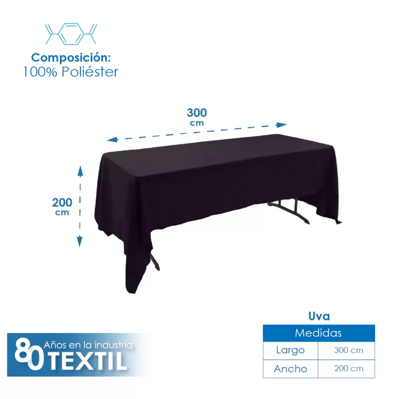 Mantel Tablón Lino Ginebra 3.00x2.00 m Uva