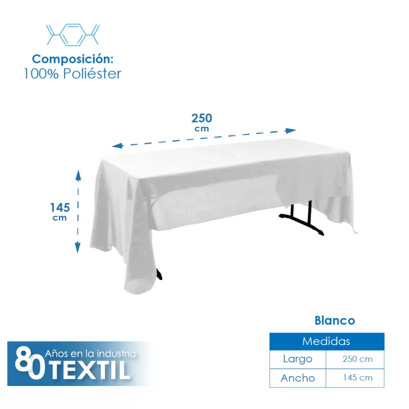 Mantel Tablón Lino Ginebra 2.50x1.45 m Blanco
