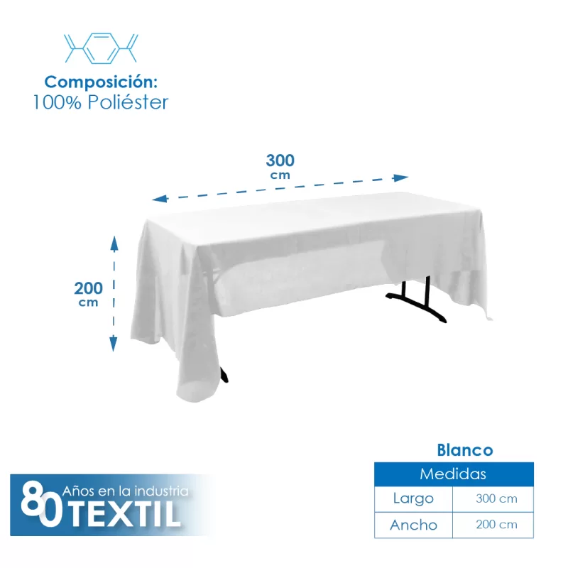 Mantel Tablón Lino Ginebra 3.00x2.00 m Blanco