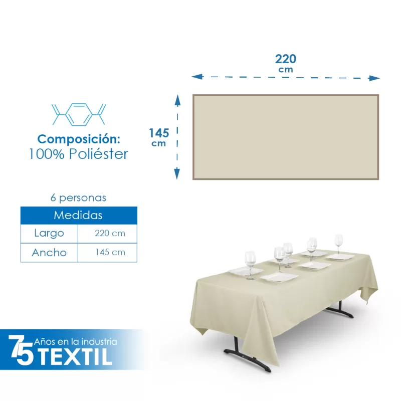 Mantel Tablón Lino Venecia 220X145 cm (para tablón 120x60 cm) Arena Claro