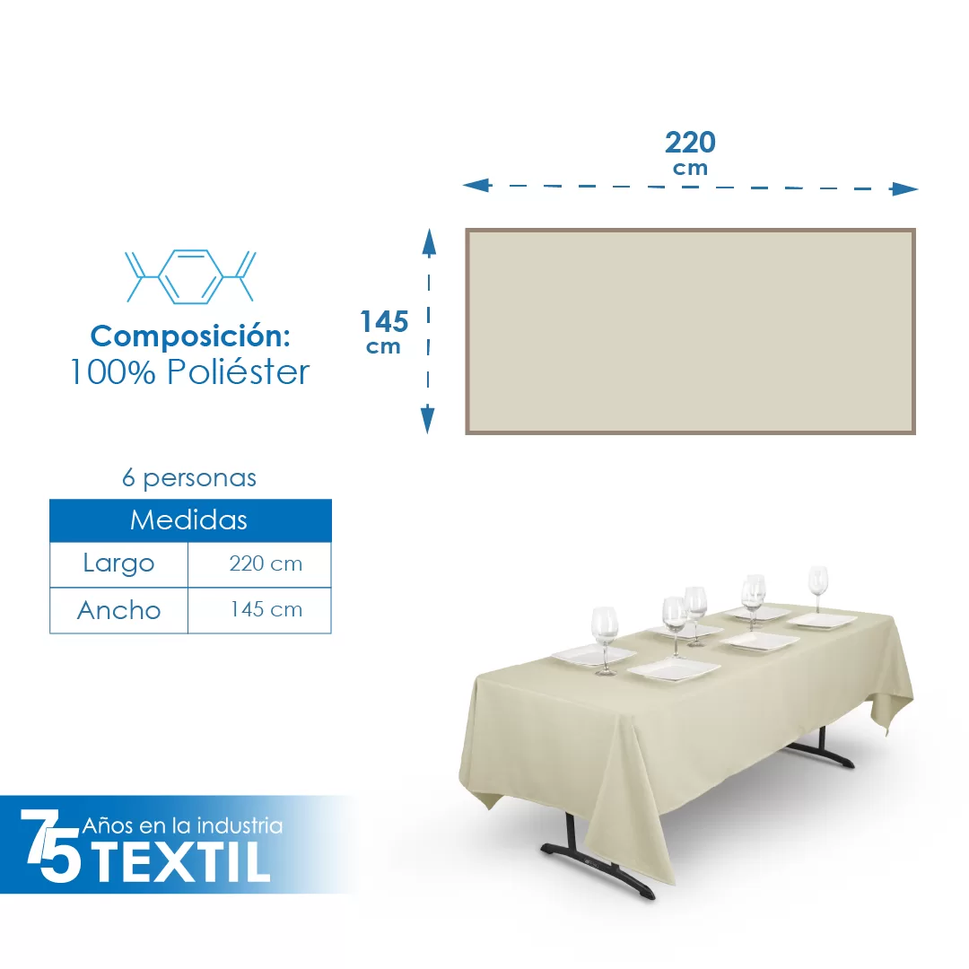 Mantel Tablón Lino Venecia 220X145 cm (para tablón 120x60 cm) Arena Claro: imagen 2