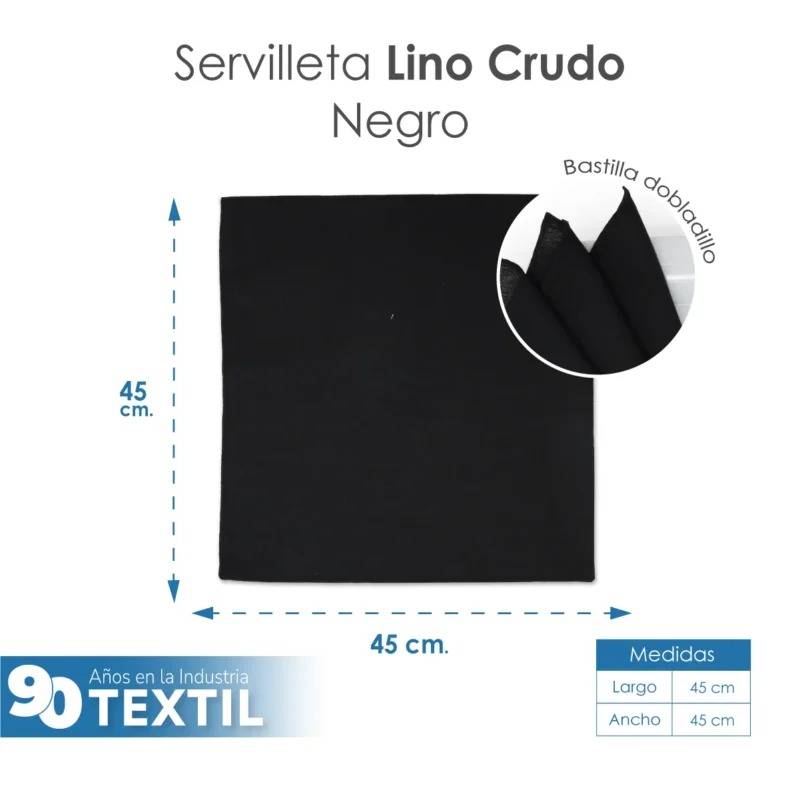 Servilleta Lino Crudo 100% Poliéster 45x45 cm Negro