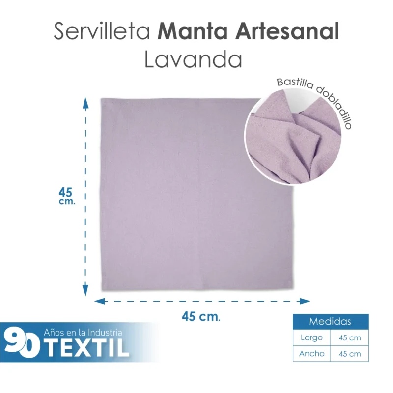 Servilleta Manta Artesanal 100% algodón 45x45 cm Lavanda