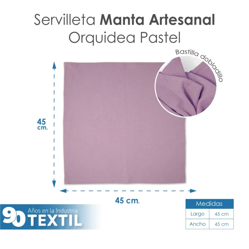 Servilleta Manta Artesanal 100% algodón 45x45 cm Orquídea Pastel