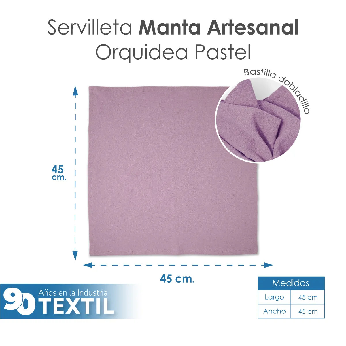 Servilleta Manta Artesanal 100% algodón 45x45 cm Orquídea Pastel: imagen 2