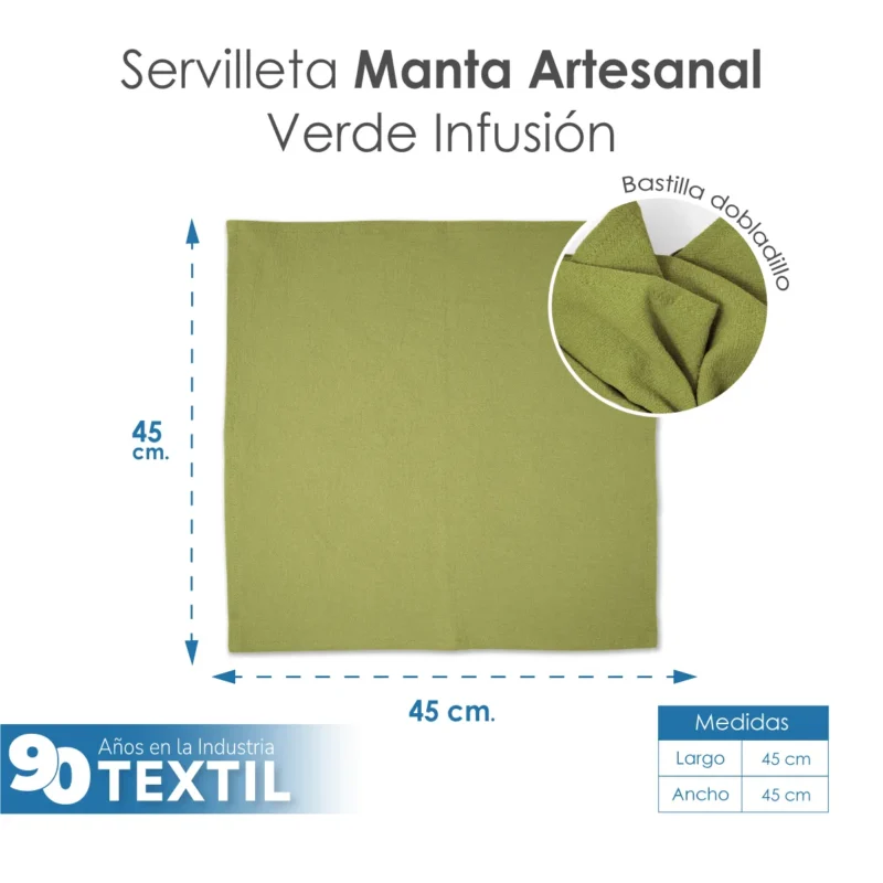 Servilleta Manta Artesanal 100% algodón 45x45 cm Verde Infusión
