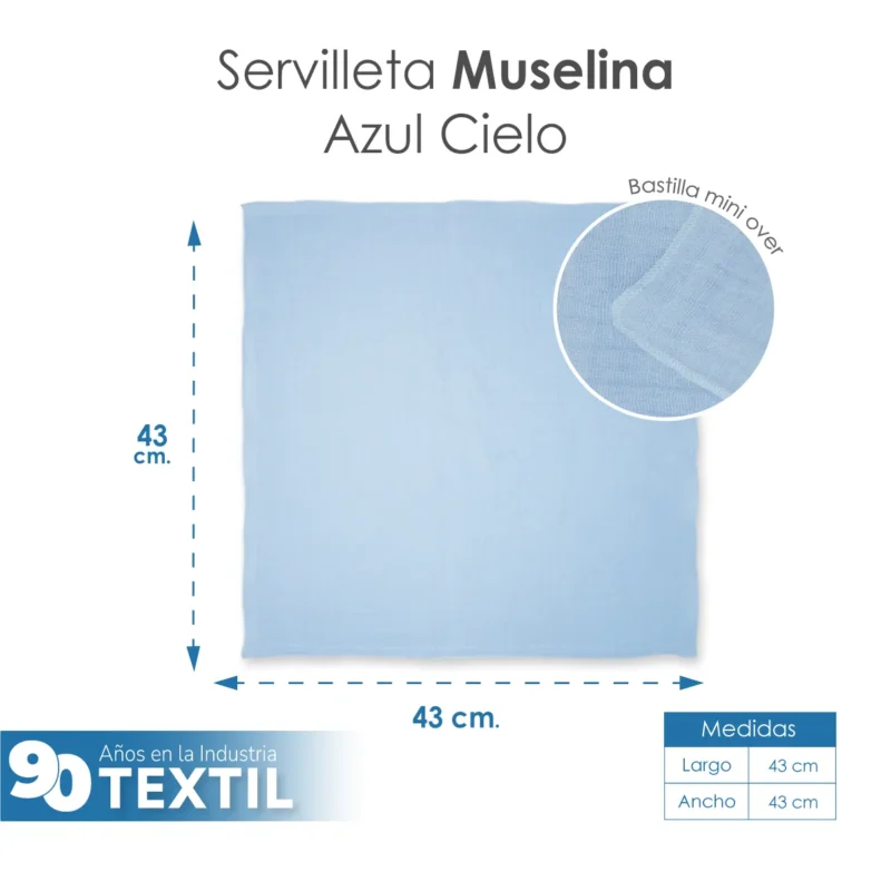 Servilleta Muselina 43x43 cm Azul Cielo