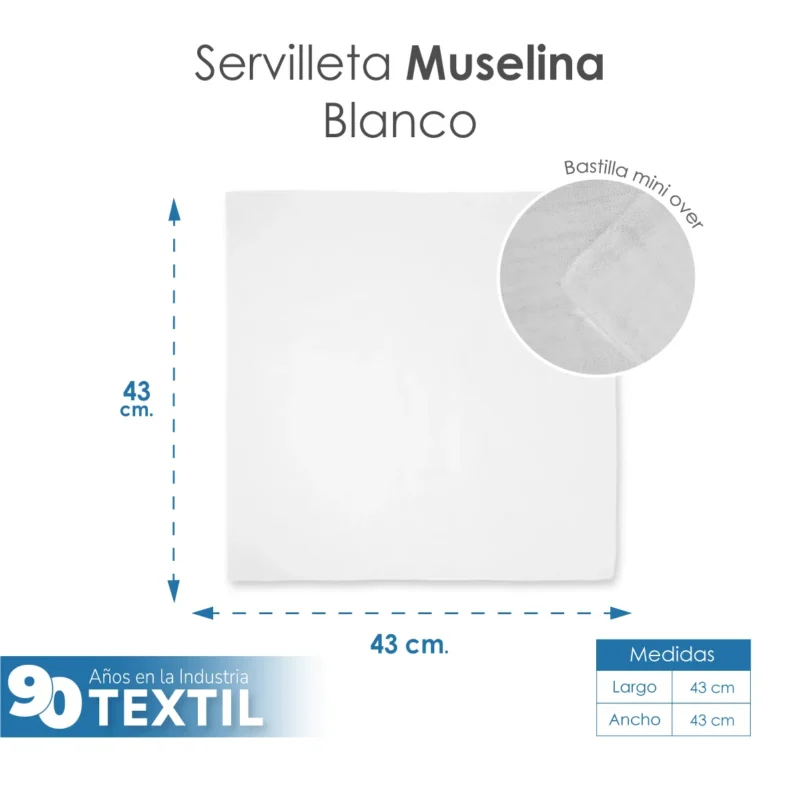Servilleta Muselina 43x43 cm Blanco