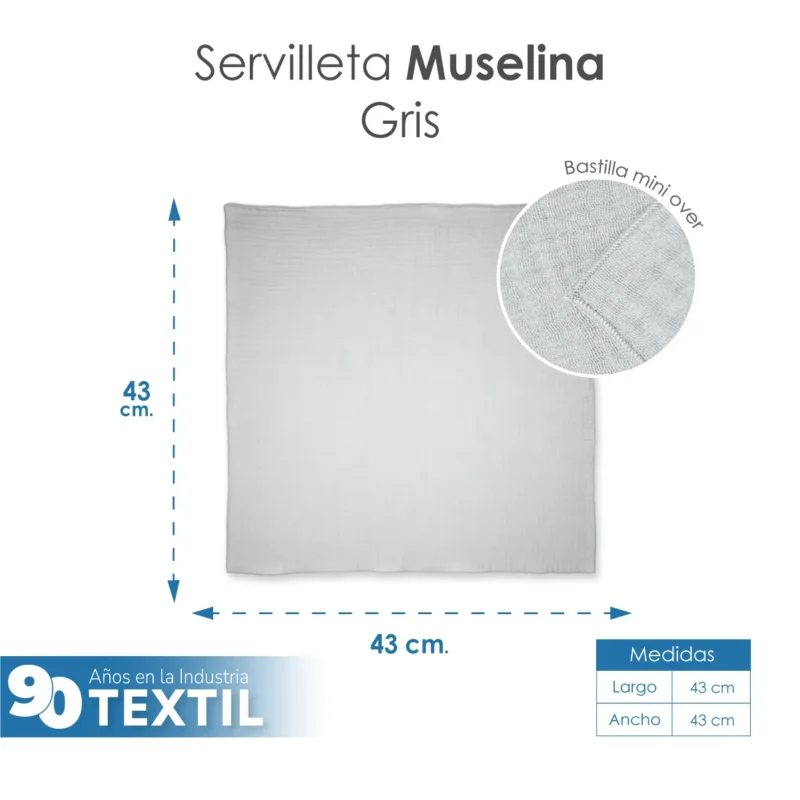 Servilleta Muselina 43x43 cm Gris