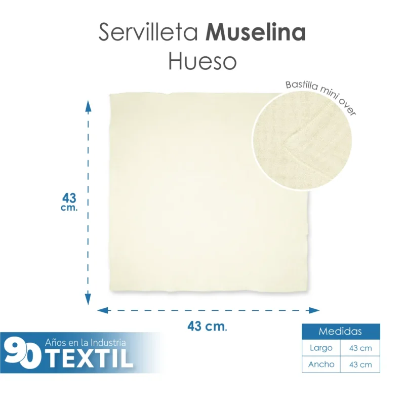 Servilleta Muselina 43x43 cm Hueso