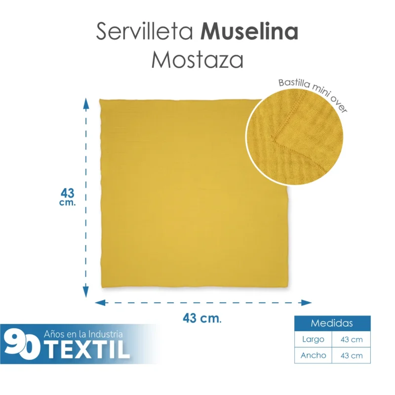 Servilleta Muselina 43x43 cm Mostaza