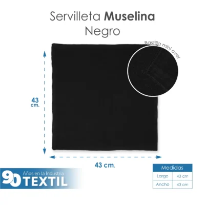 Servilleta Muselina 43x43 cm Negro: imagen 2