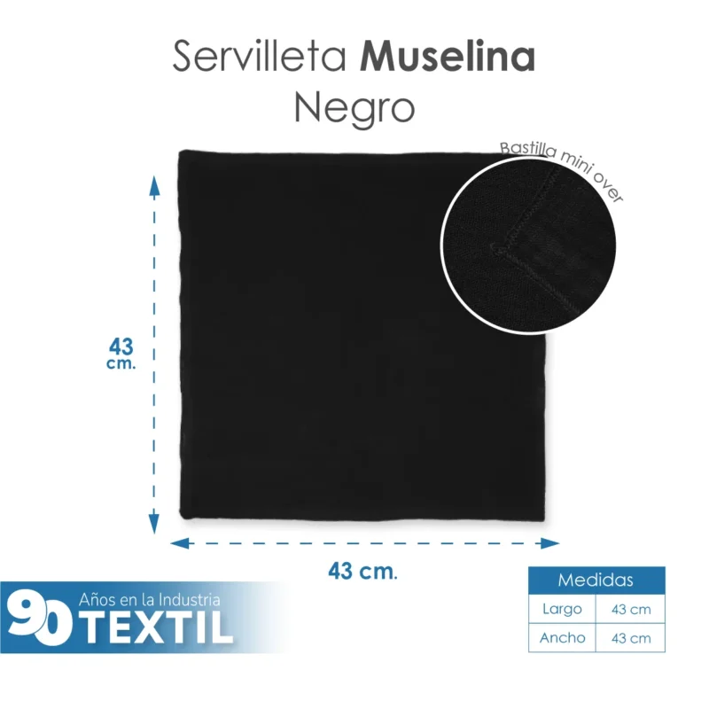 Servilleta Muselina 43x43 cm Negro