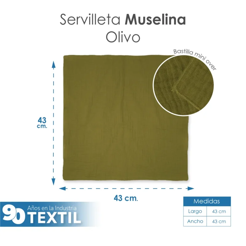 Servilleta Muselina 43x43 cm Olivo