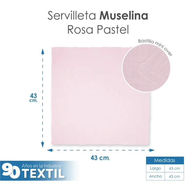 Servilleta Muselina 43x43 cm Rosa Pastel