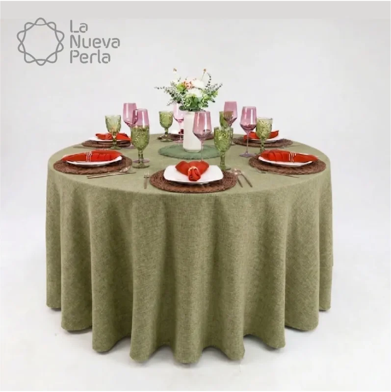 Mantel Redondo Lino Ginebra 2.90 D Verde Seco
