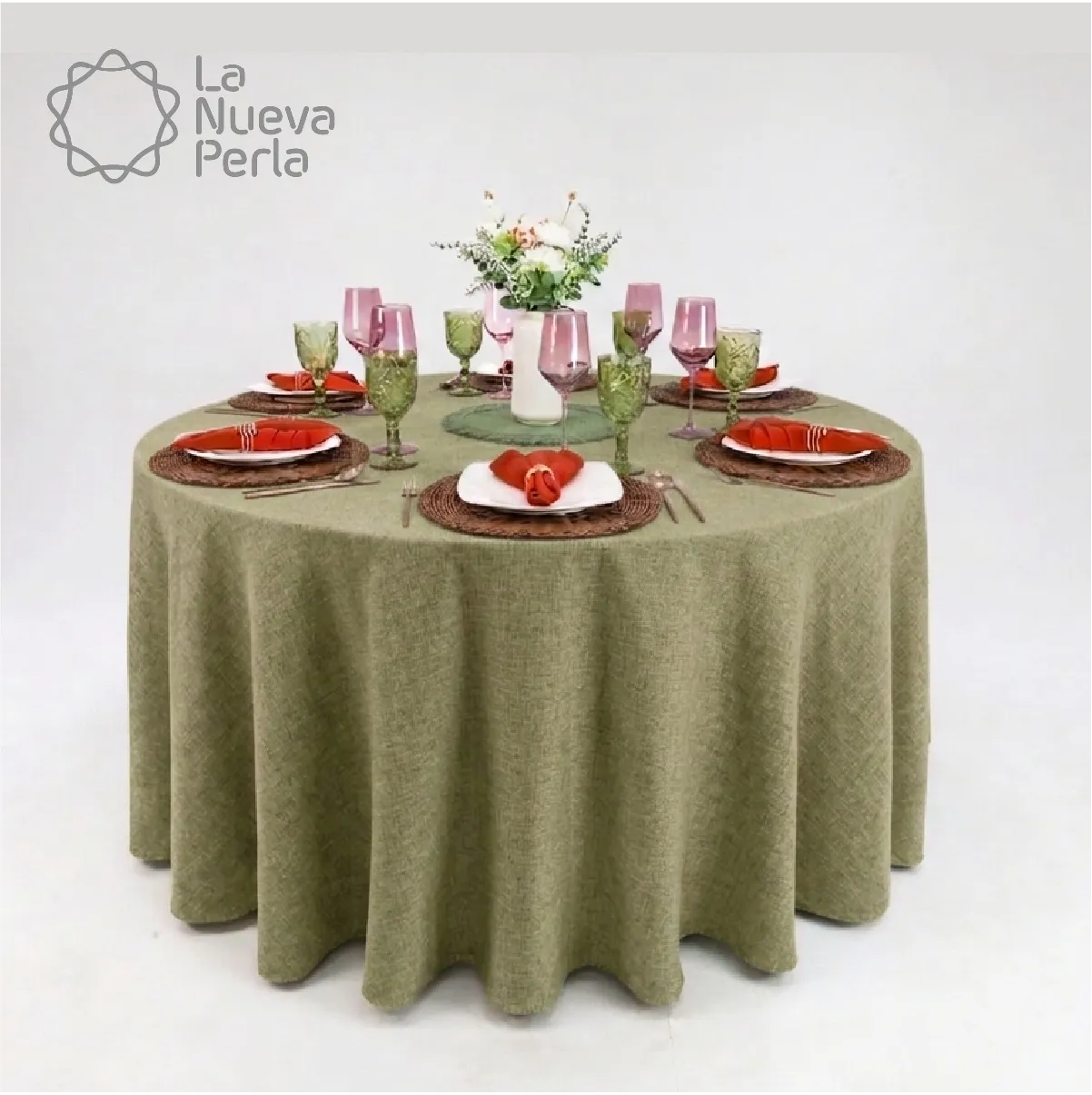 Mantel Redondo Lino Ginebra 2.90 D Verde Seco: imagen 1