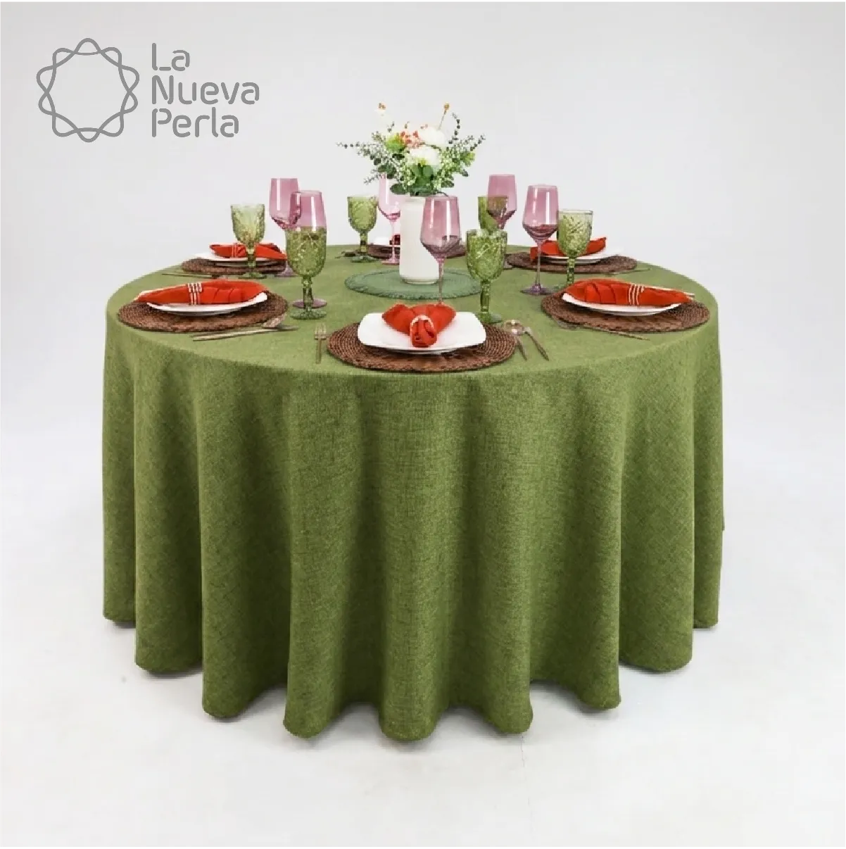 Mantel Redondo Lino Ginebra 2.90 D Olivo: imagen 1
