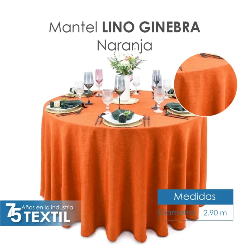Mantel Redondo Lino Ginebra 2.90 D Naranja