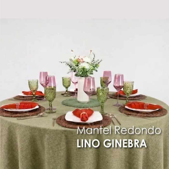 Mantel Redondo Lino Ginebra 2.90 D Verde Seco