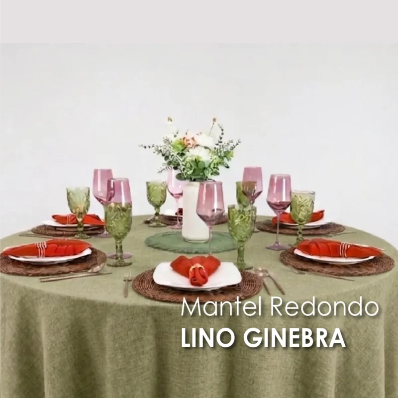 Mantel Redondo Lino Ginebra 2.90 D Verde Seco