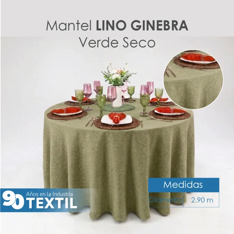 Mantel Redondo Lino Ginebra 2.90 D Verde Seco