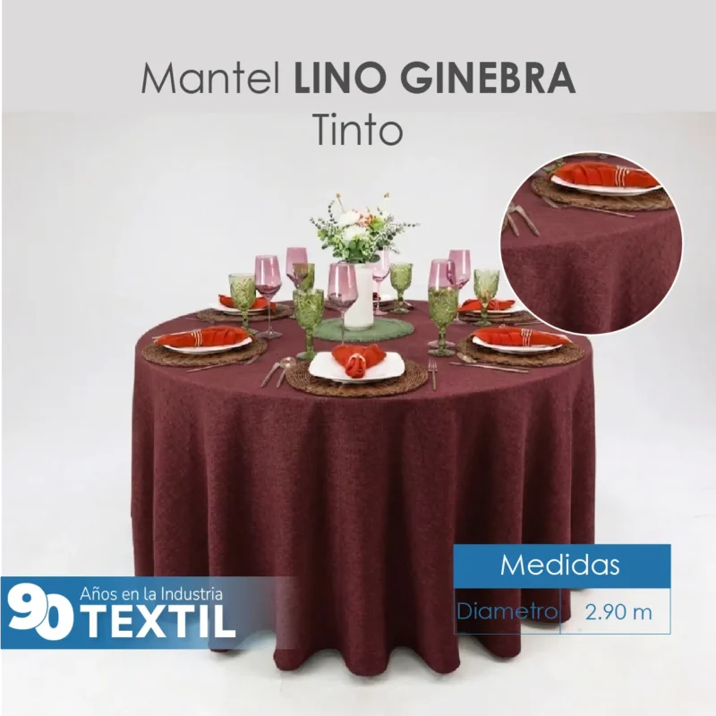 Mantel Redondo Lino Ginebra 2.90 D Tinto