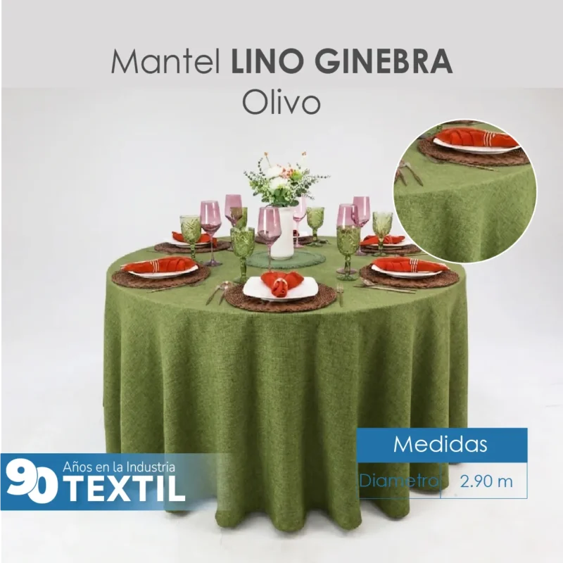 Mantel Redondo Lino Ginebra 2.90 D Olivo