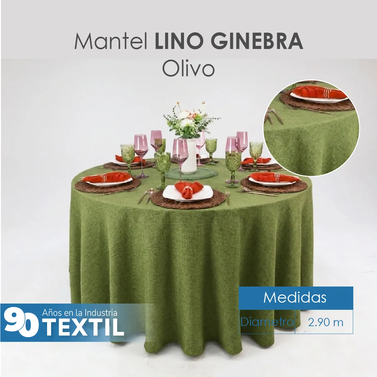 Mantel Redondo Lino Ginebra 2.90 D Olivo: imagen 2