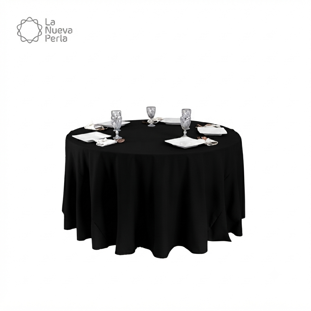 Mantel Redondo Lino Venecia Negro 3.30 m Diámetro 100% Poliéster: imagen 1