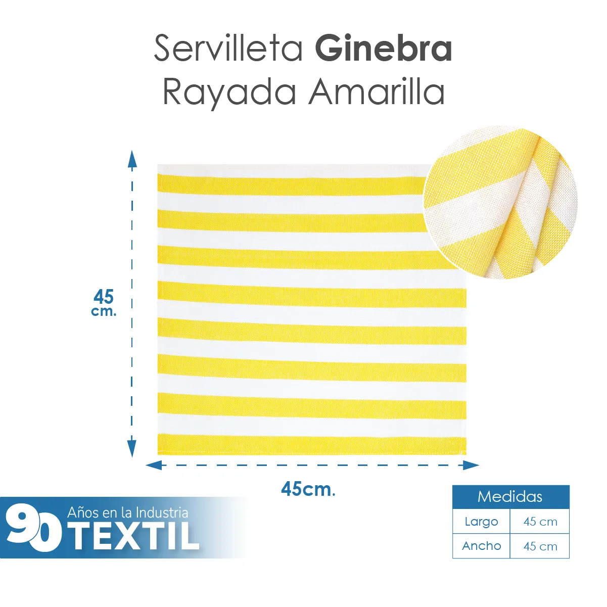 Servilleta Lino Ginebra 45x45 cm Rayas Amarilla: imagen 2