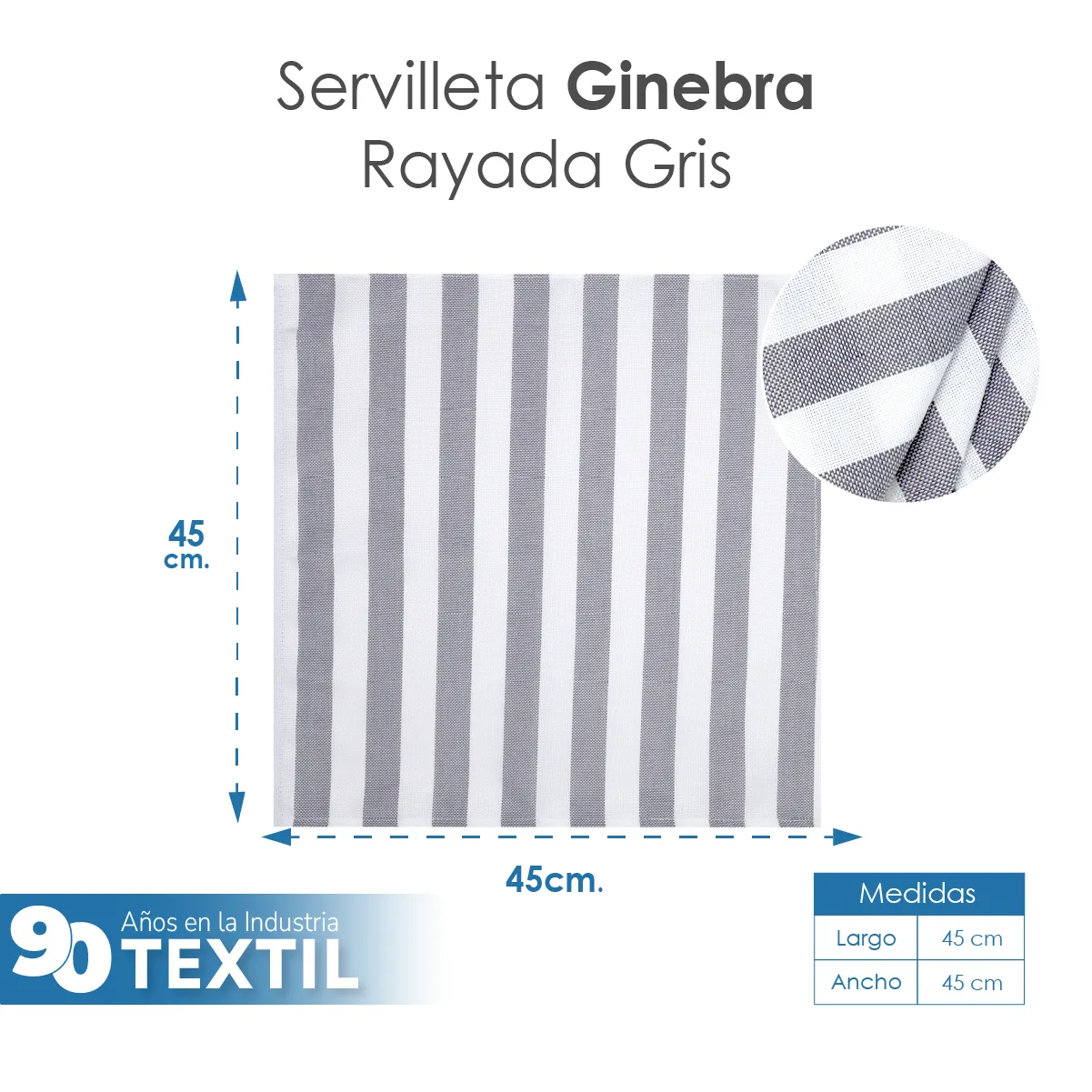 Servilleta Lino Ginebra 45x45 cm Rayas Gris: imagen 2