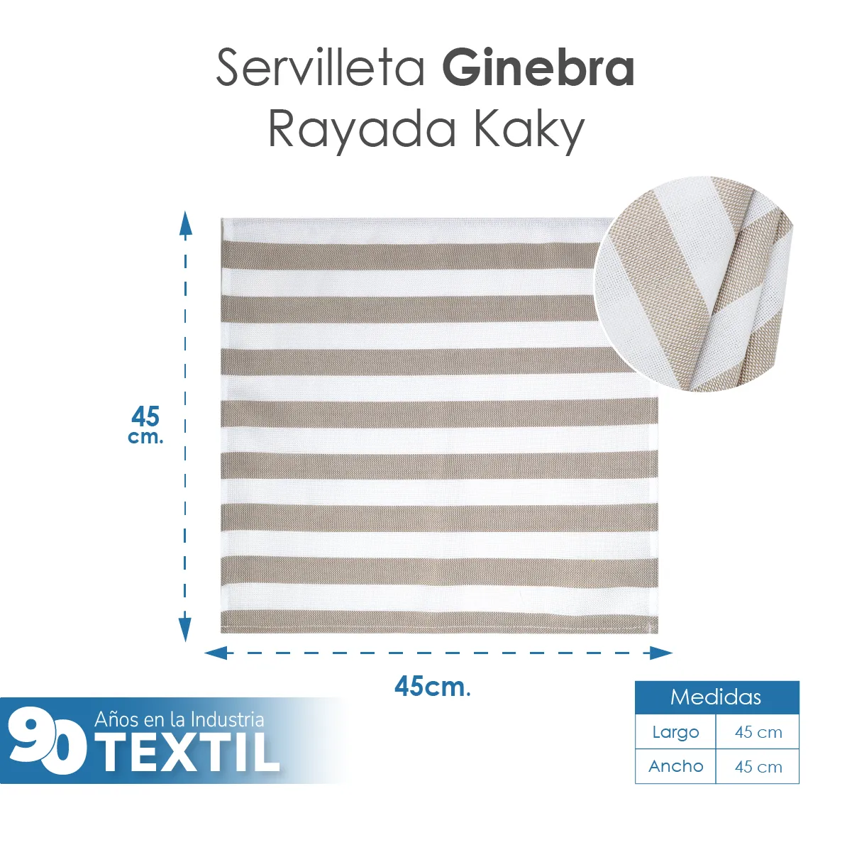 Servilleta Lino Ginebra 45x45 cm Rayas Kaky: imagen 2