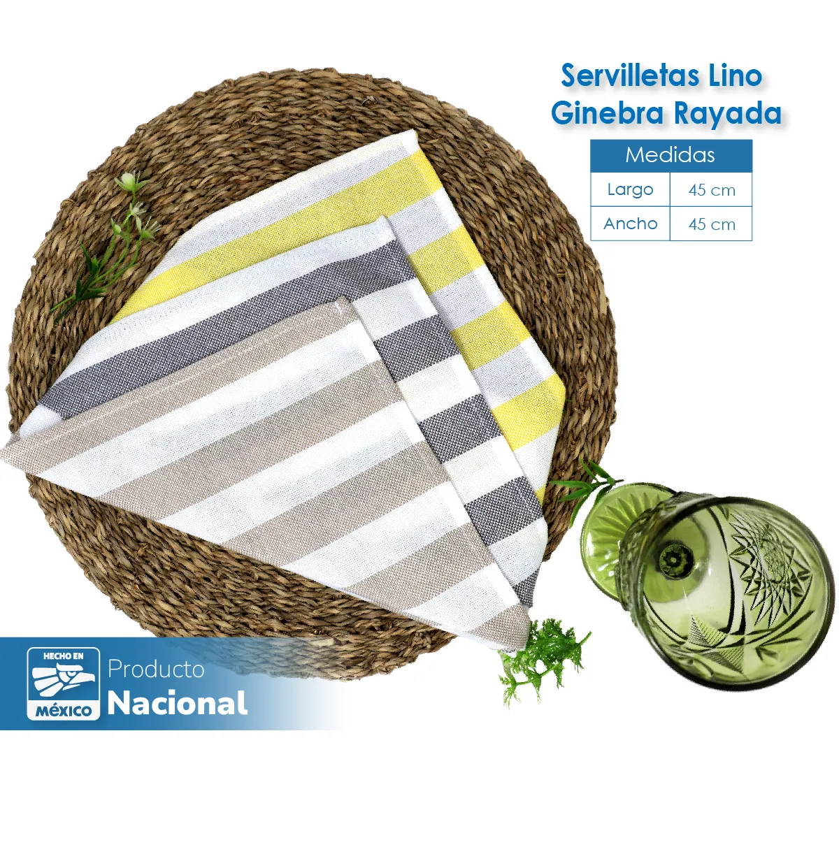 Servilleta Lino Ginebra 45x45 cm Rayas Kaky: imagen 7
